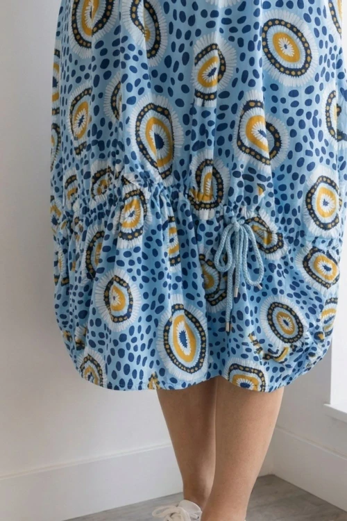Sukienka damska luźna oversize niebieska wzory kieszenie casual Uni