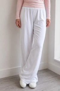 Spodnie damskie białe siateczkowe długie szerokie nogawki dla wysokich Uni