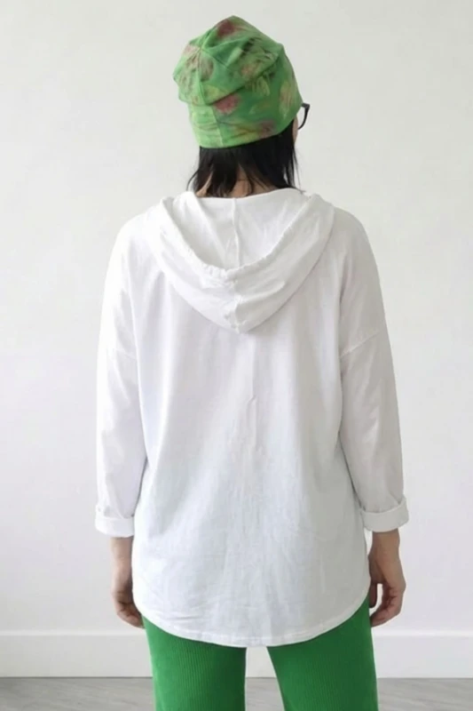Bluza narzutka damska biała z kapturem OVERSIZE Made in Italy lekka