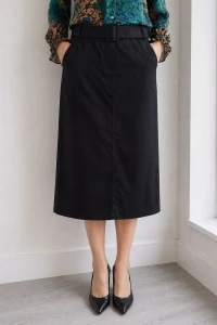 Spódnica damska czarna  midi z paskiem elegancka klasyczna Italy