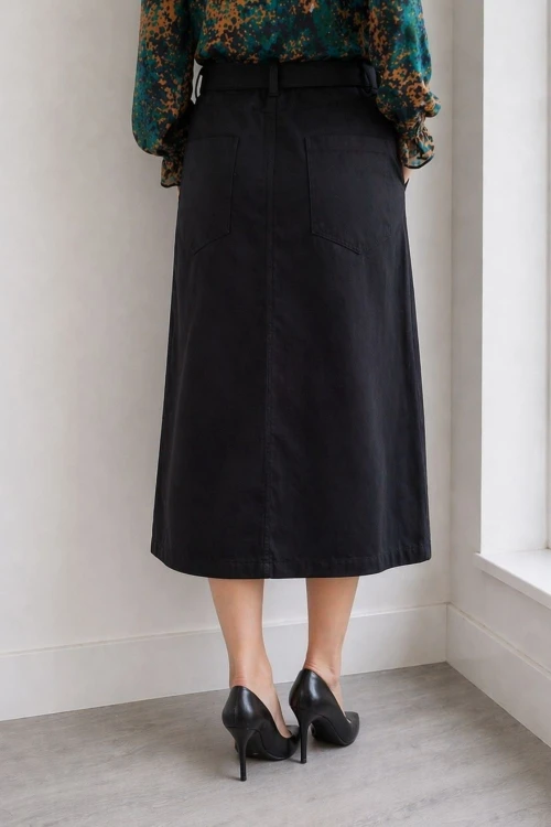 Spódnica damska czarna midi z paskiem elegancka klasyczna Italy