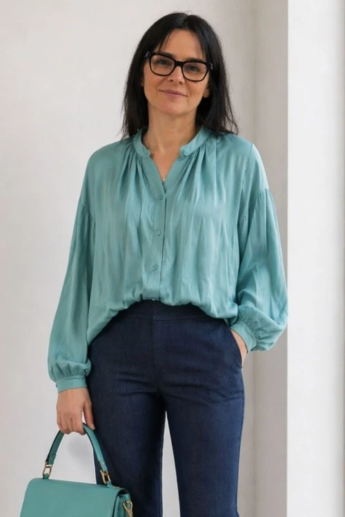 Koszula bluzka damska miętowa 100% wiskoza Made in Italy oversize