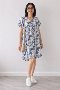 Sukienka damska niebieska kwiatowa oversize lekka bawełna Made in Italy