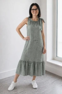 Sukienka damska zielona w kratkę Vichy długa zwiewna letnia kokarda Uni 