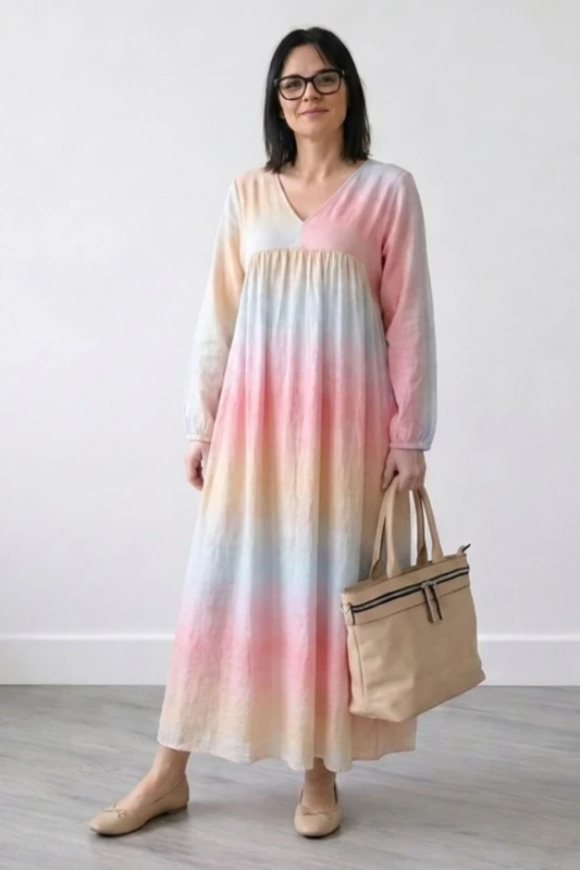 Sukienka damska maxi ombre pastelowa bawełna Italy luźna OVERSIZE