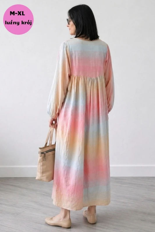 Sukienka damska maxi ombre pastelowa bawełna Italy luźna OVERSIZE