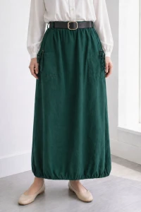 Spódnica damska ciemnozielona sztruksowa kieszenie pasek Italy One Size  