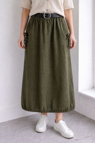 Spódnica damska khaki sztruksowa kieszenie pasek Italy One Size