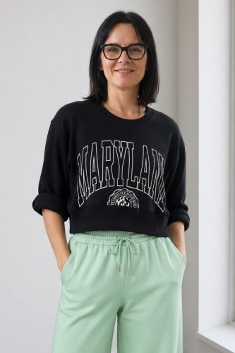 Bluza damska crop MARYLAND czarna oversize KRÓTKA streetwear Uni