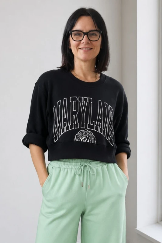 Bluza damska crop MARYLAND czarna oversize KRÓTKA streetwear Uni