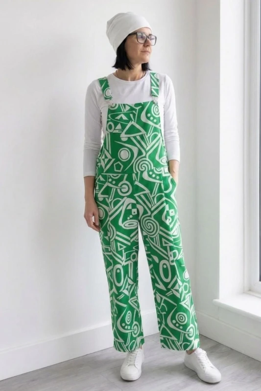 Ogrodniczki damskie zielone geometryczne Made in Italy luźny styl Uni