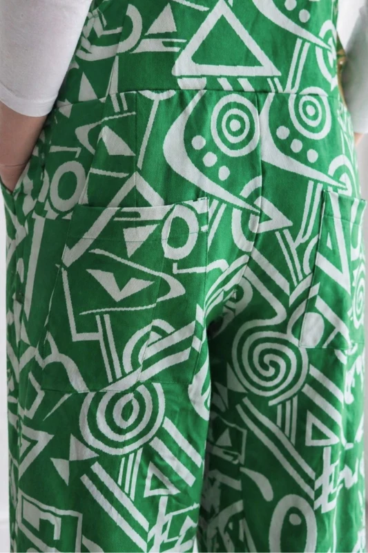 Ogrodniczki damskie zielone geometryczne Made in Italy luźny styl Uni