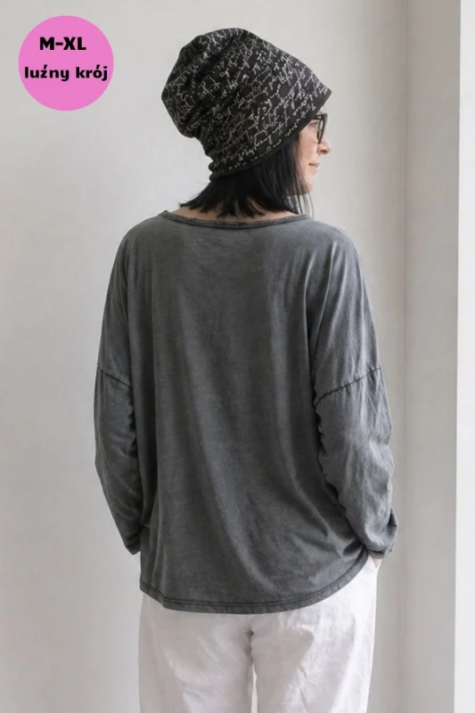 Bluzka damska grafitowa (efekt sprania / vintage) z nadrukiem bawełna Made in Italy Uni