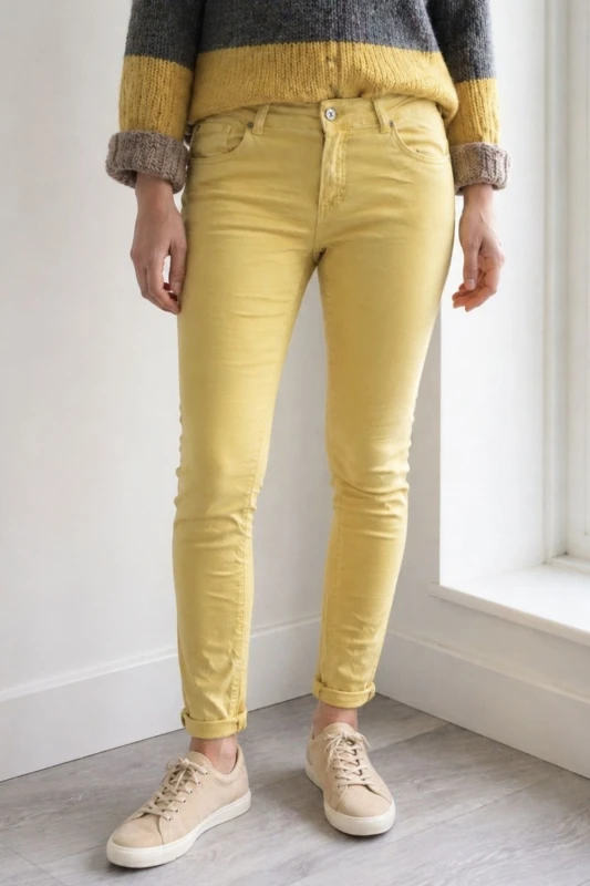 Spodnie damskie żółte rurki slim fit bawełna wygodne S/małe M (z metki M/42)