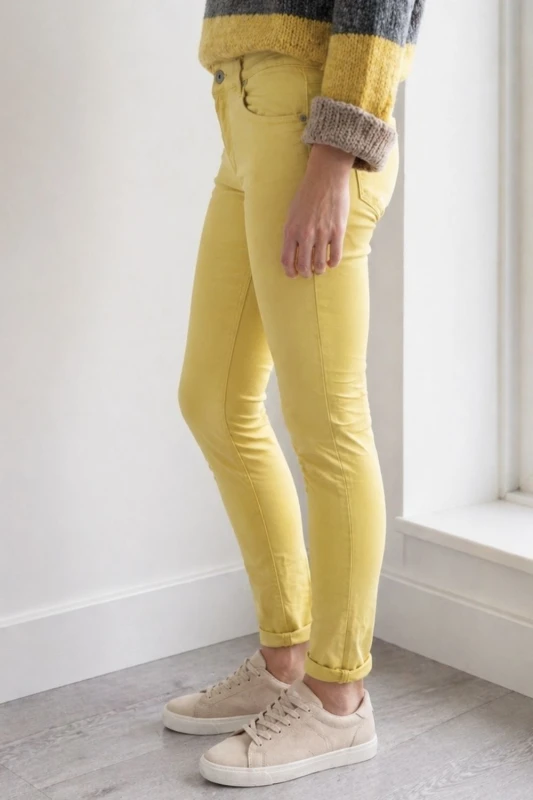 Spodnie damskie żółte rurki slim fit bawełna wygodne S/małe M (z metki M/42)