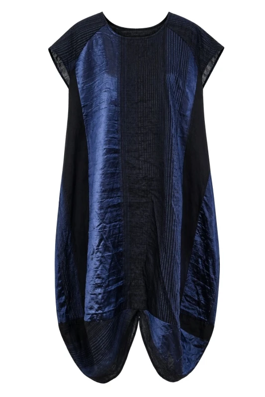 Sukienka damska oversize połysk czarno-granatowa luźna artystyczna duży rozmiar