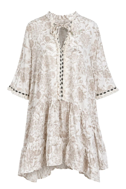 Sukienka damska beżowa boho kwiaty Made in Italy 100% bawełna lekka Uni
