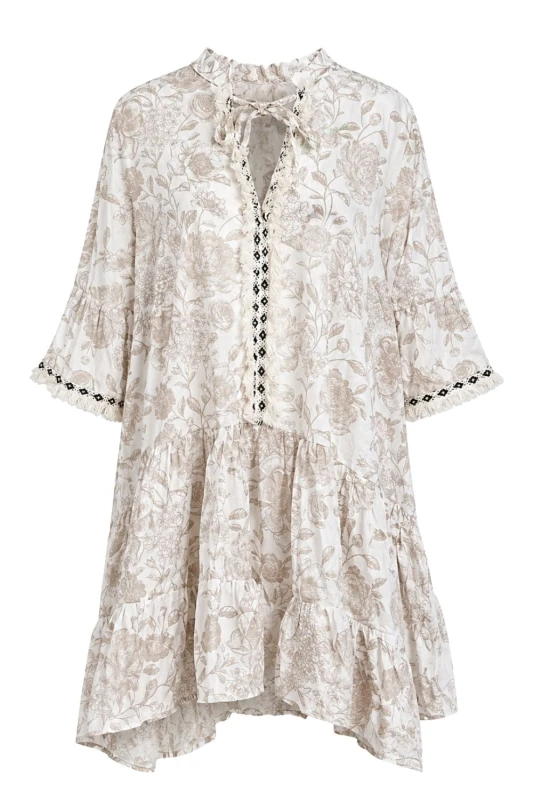 Sukienka damska beżowa boho kwiaty Made in Italy 100% bawełna lekka Uni