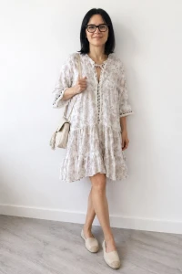 Sukienka damska beżowa boho kwiaty  Made in Italy 100% bawełna lekka Uni 