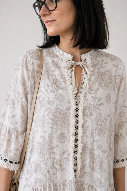 Sukienka damska beżowa boho kwiaty Made in Italy 100% bawełna lekka Uni