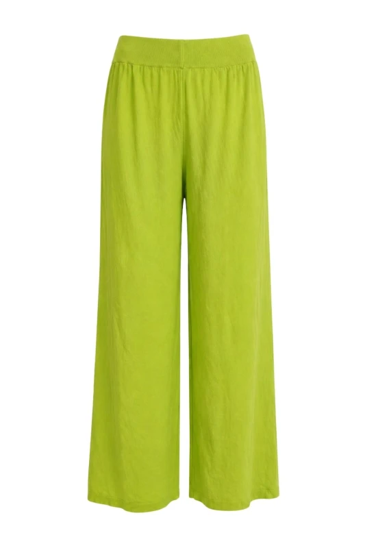 Spodnie damskie szerokie limonkowe – lekkie, gumka w pasie Uni