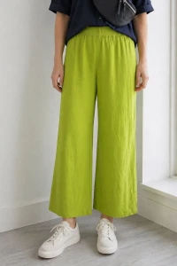 Spodnie damskie szerokie limonkowe – lekkie, gumka w pasie Uni 