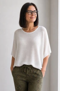 Bluzka damska biała oversize Made in Italy lekka dzianina Uni