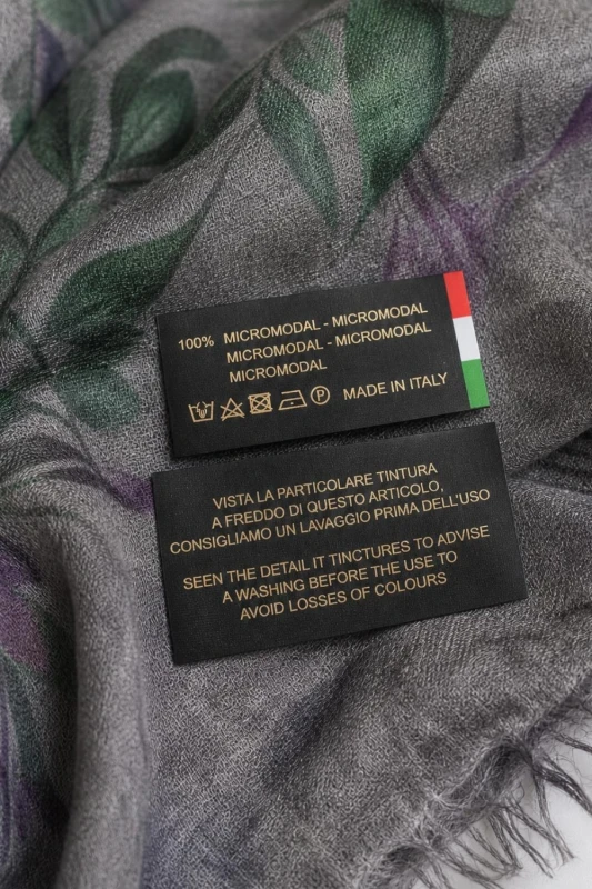 Szal damski włoski kwiatowy SZARY lekki elegancki apaszka premium