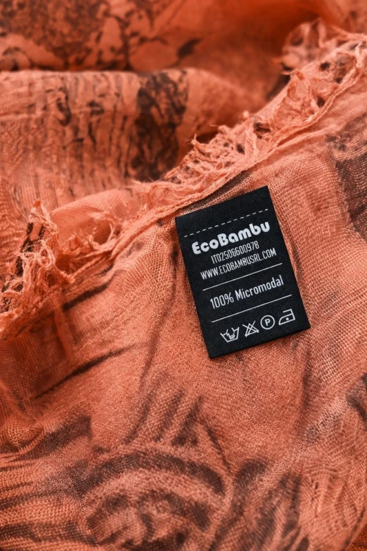 Szal damski pomarańczowy lekki apaszka vintage print elegancki