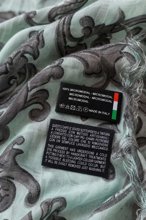 Szal damski włoski miętowy we wzory lekka apaszka premium