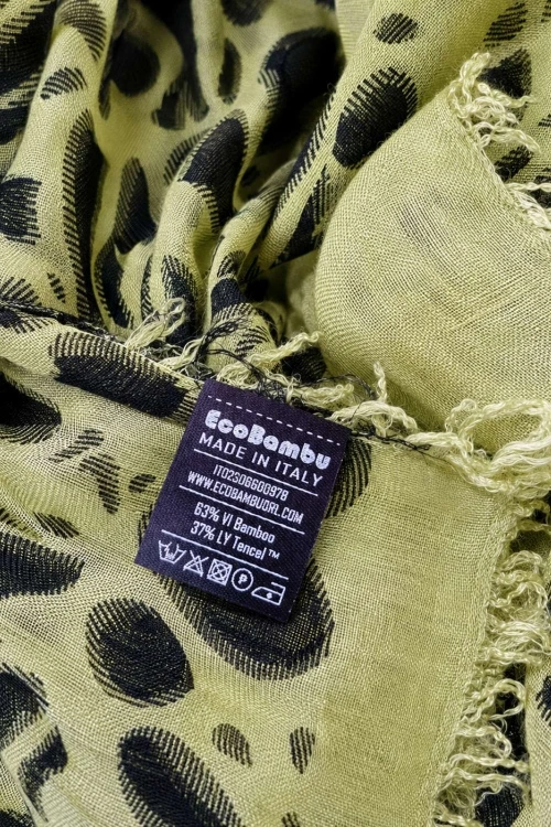 Szal damski włoski pistacjowy bambusowy panterka apaszka lekka
