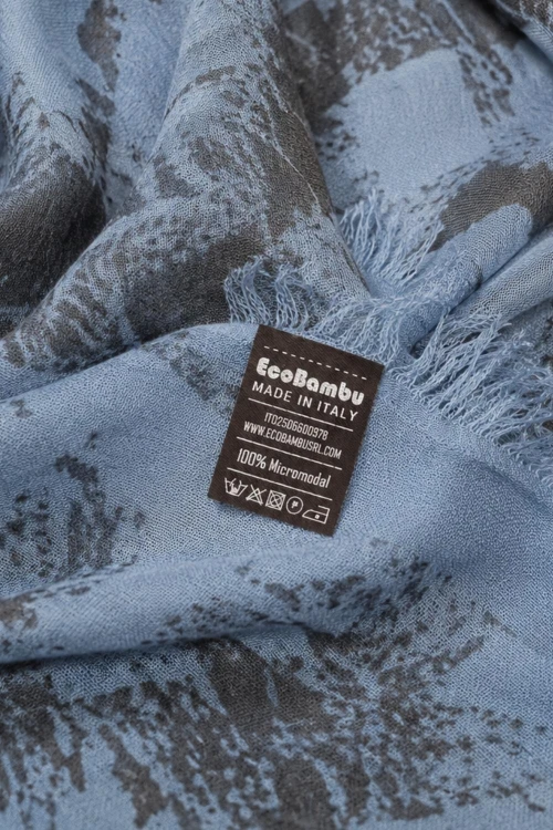 Szal damski włoski niebieski wzór twarze lekka apaszka premium