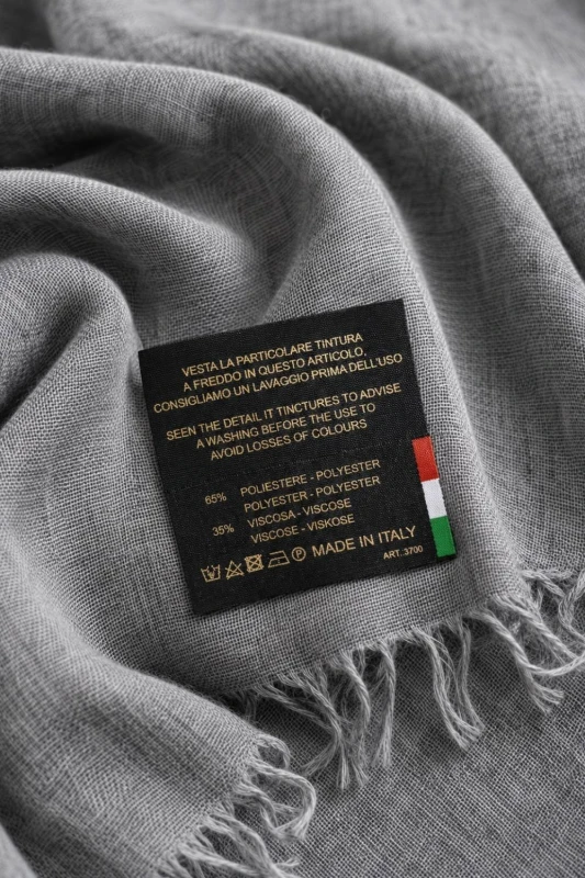 Szal damski włoski szary gładki lekka apaszka elegancka