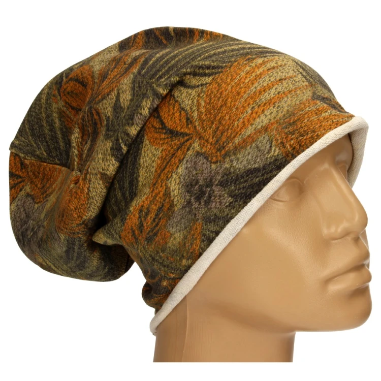Czapka damska Beanie włoska cienka smerfetka zielona w liście