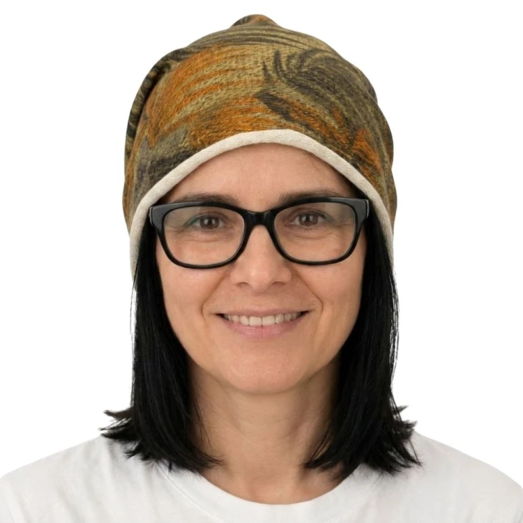 Czapka damska Beanie włoska cienka smerfetka zielona w liście