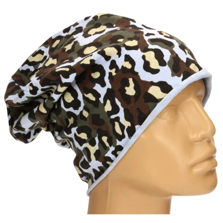 Czapka damska Beanie włoska cienka smerfetka niebieska moro panterka