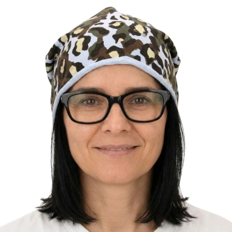 Czapka damska Beanie włoska cienka smerfetka niebieska moro panterka