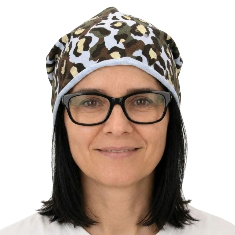 Czapka damska Beanie włoska cienka smerfetka niebieska moro panterka