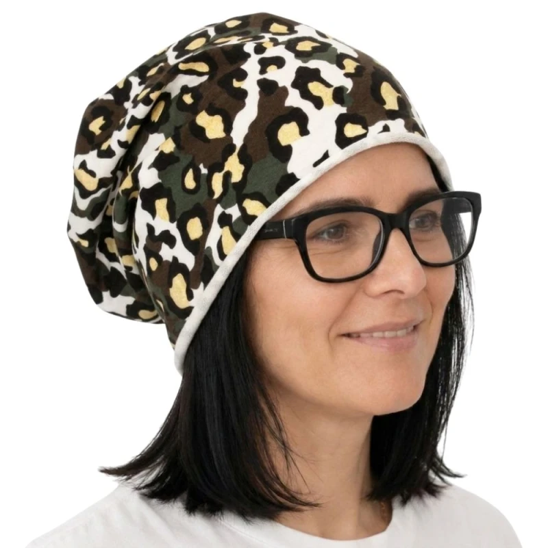 Czapka damska Beanie włoska cienka smerfetka biała moro panterka