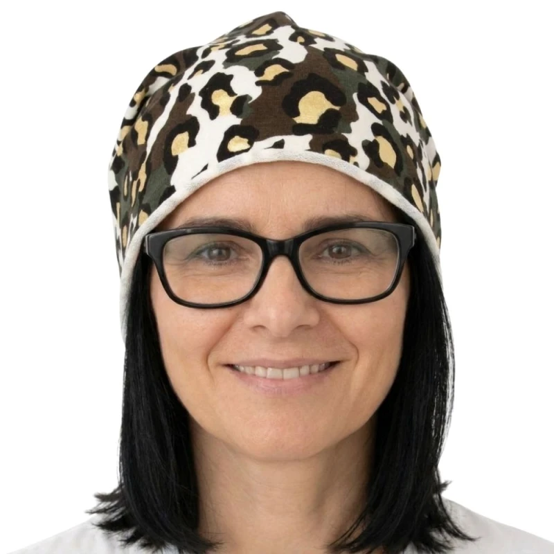 Czapka damska Beanie włoska cienka smerfetka biała moro panterka