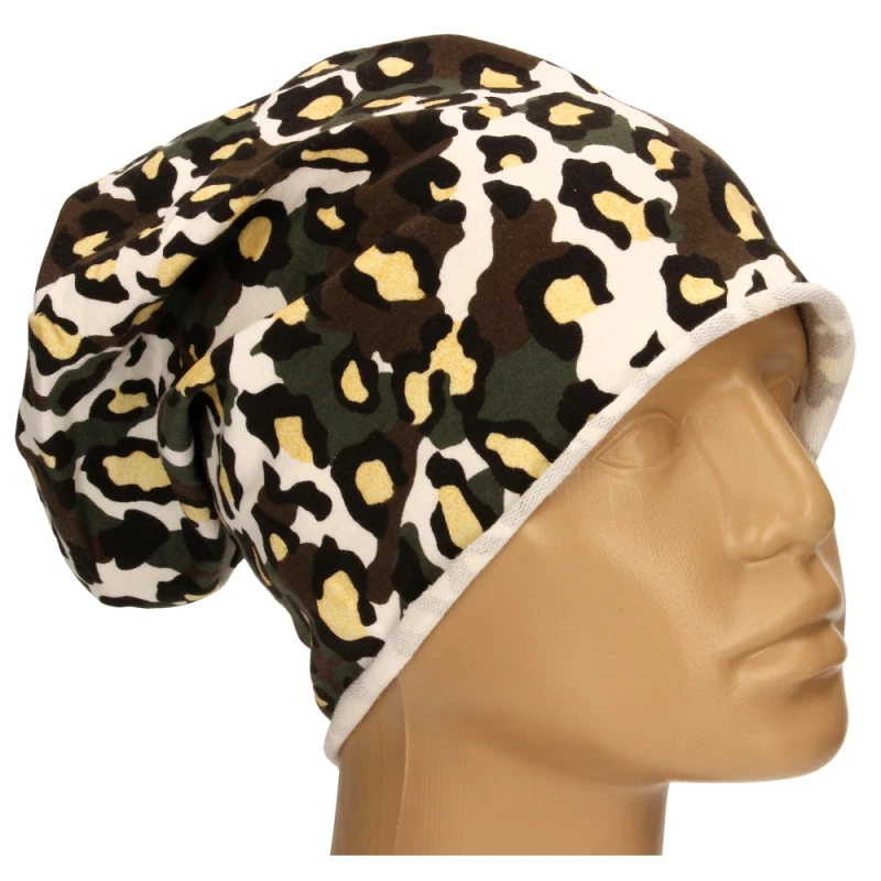 Czapka damska Beanie włoska cienka smerfetka biała moro panterka