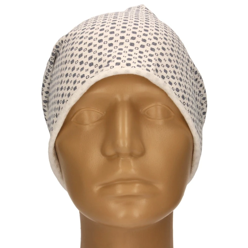 Czapka damska Beanie włoska cienka smerfetka biała w granatowy wzór
