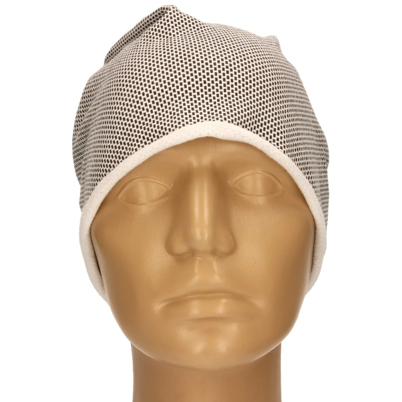 Czapka damska Beanie włoska cienka smerfetka beżowa w drobny wzór