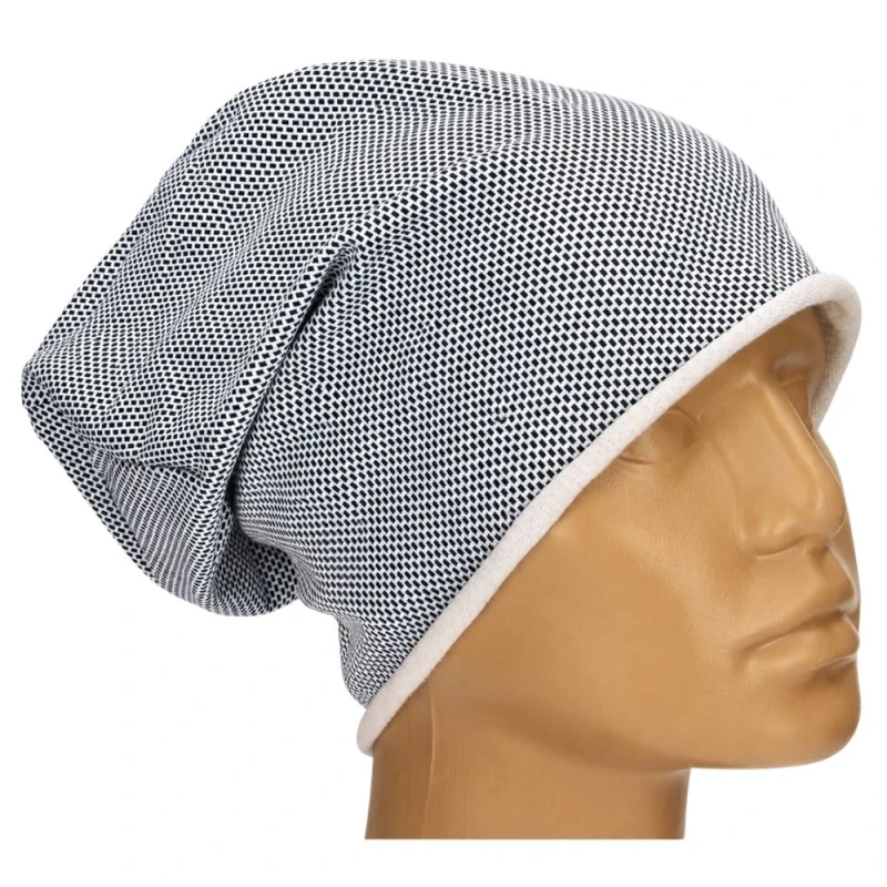 Czapka damska Beanie włoska cienka smerfetka jasnoszara w drobny wzór