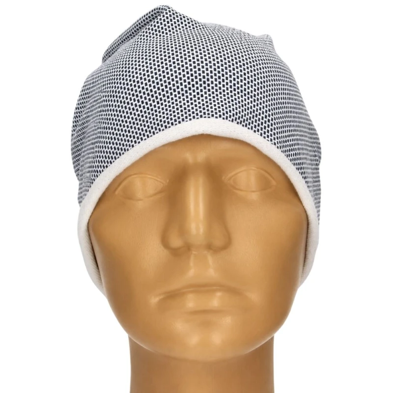 Czapka damska Beanie włoska cienka smerfetka jasnoszara w drobny wzór