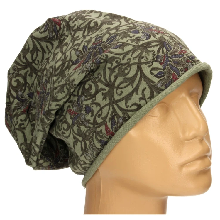 Czapka damska Beanie włoska cienka smerfetka zielona we wzory
