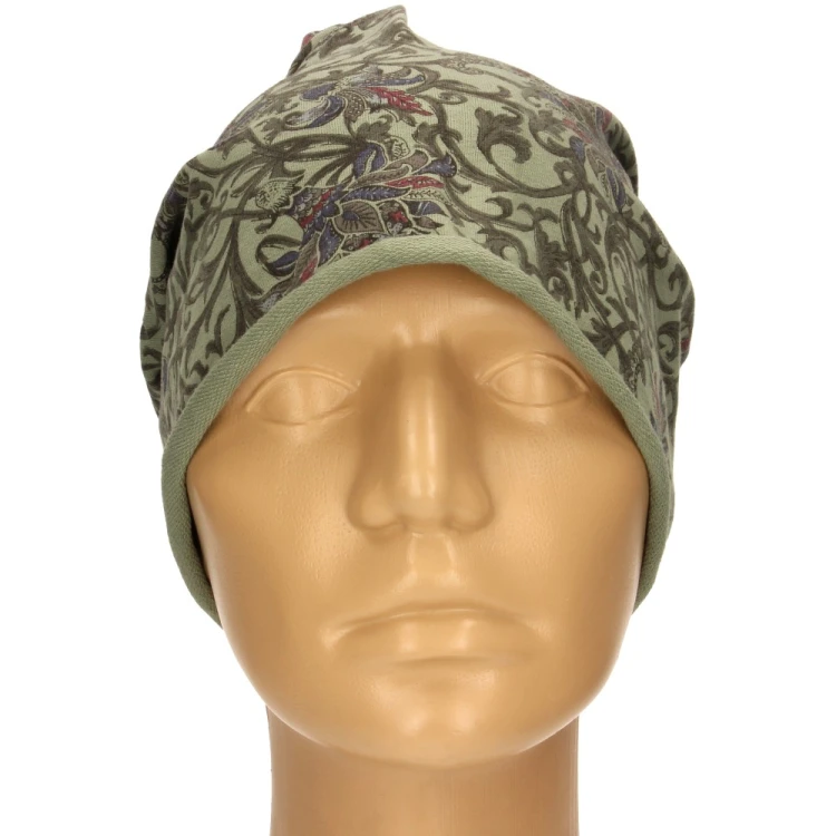 Czapka damska Beanie włoska cienka smerfetka zielona we wzory