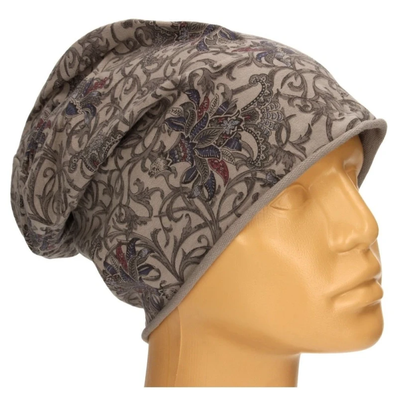 Czapka damska Beanie włoska cienka smerfetka brązowa we wzory