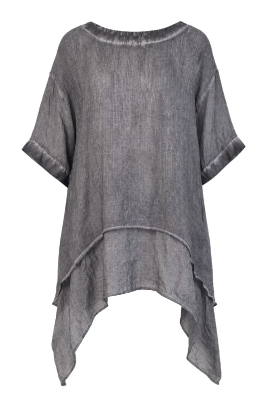 Bluzka tunika damska oversize szara grafit asymetryczna one size
