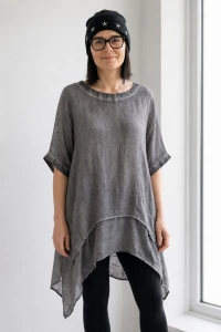 Bluzka tunika damska oversize szara grafit asymetryczna one size